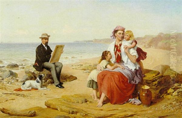 Le Peintre Et Sa Famille Sur La Plage Oil Painting by William Crosby