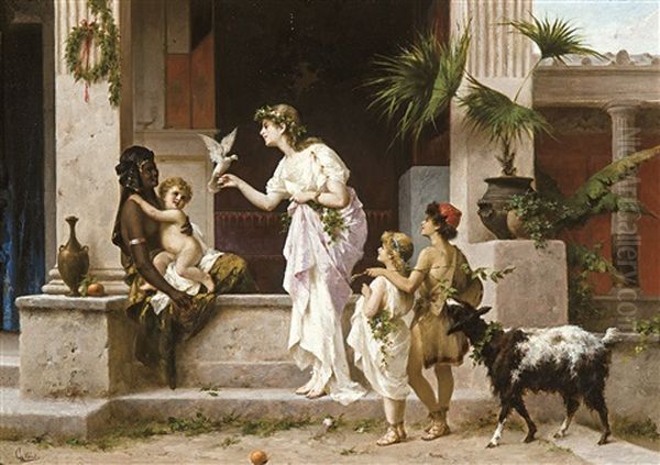 Scene Dans L'ancienne Ville De Pompei Oil Painting by Luigi Crosio