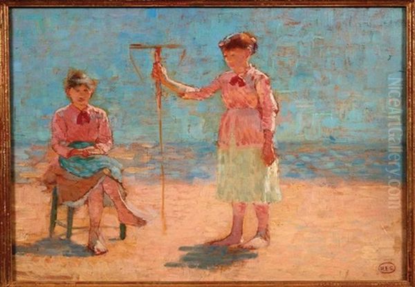 Deux Jeunes Filles A L'epuisette En Bord De Plage by Henri-Edmond Cross