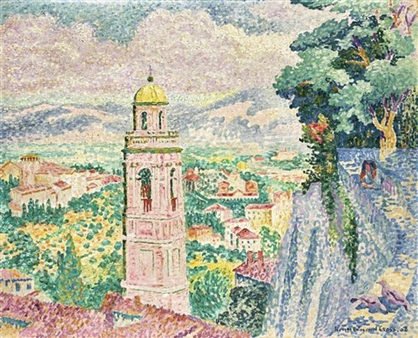 Perouse, Le Campanile De Santa Maria Nuova Oil Painting by Henri-Edmond Cross