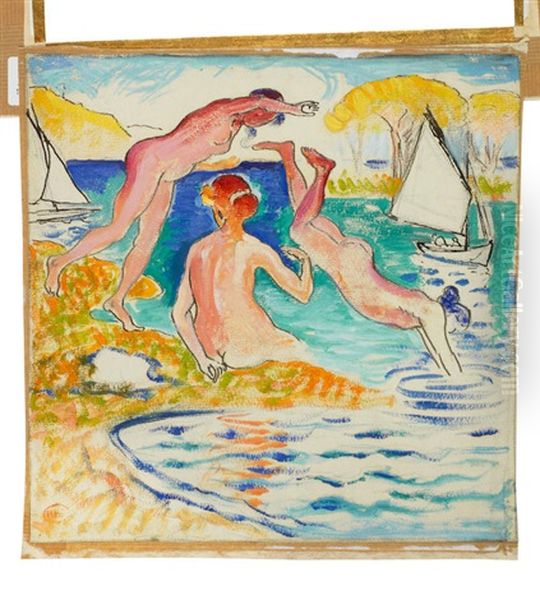 Etude Pour 'baigneuses' Ou 'la Joyeuse Baignade' Oil Painting by Henri-Edmond Cross