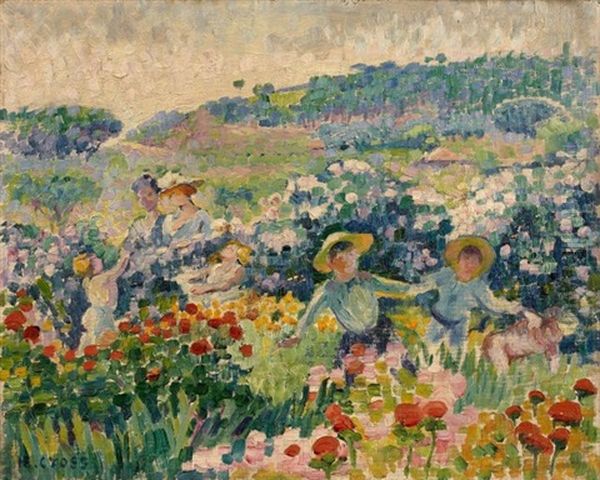 La Haie De Roses Oil Painting by Henri-Edmond Cross