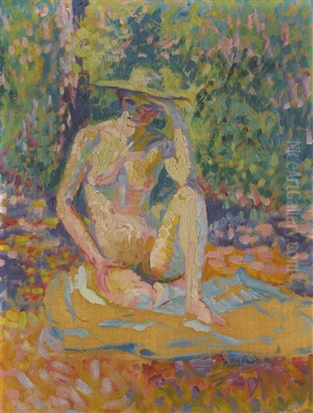 Etude Pour Nymphes: Femme Au Chapeau, Nu En Plein Air Oil Painting by Henri-Edmond Cross