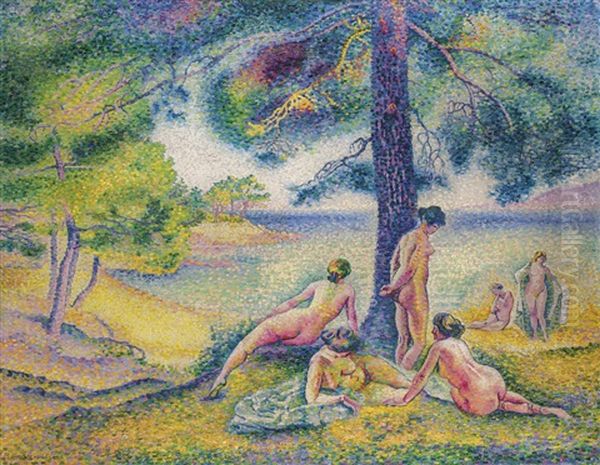 La Plage Ombragee Oil Painting by Henri-Edmond Cross