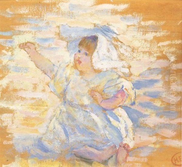 Etude Pour Mere Jouant Avec Son Enfant Tampon (study) Oil Painting by Henri-Edmond Cross