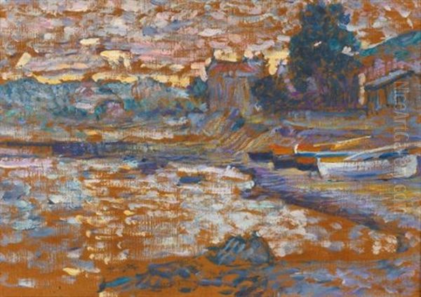 Bateaux Echoues Au Lavandou Oil Painting by Henri-Edmond Cross