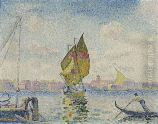 Barques A Voiles Sur La Giudecca Ou Venise, Marine Oil Painting by Henri-Edmond Cross