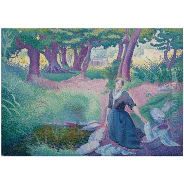 La Lavandiere Oil Painting by Henri-Edmond Cross