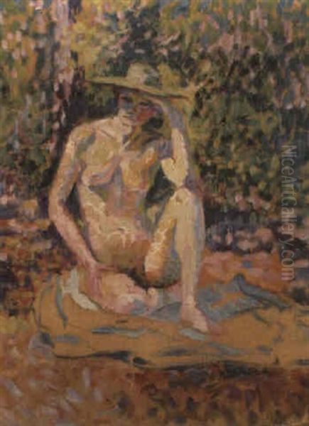 Etude Pour Nymphes: Femme Au Chapeau, Nu En Plein Air Oil Painting by Henri-Edmond Cross