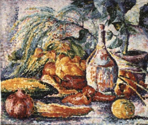 Nature Morte A La Fiasque Oil Painting by Henri-Edmond Cross