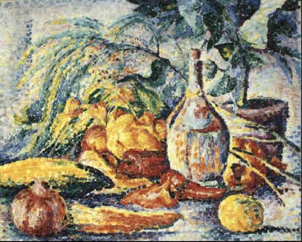 Nature Morte A La Fiasque Oil Painting by Henri-Edmond Cross