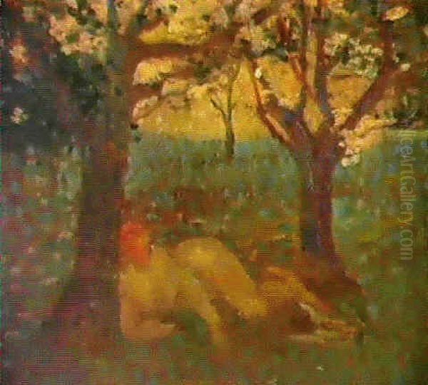 Nu Allonge Sous Les Arbres Oil Painting by Henri-Edmond Cross