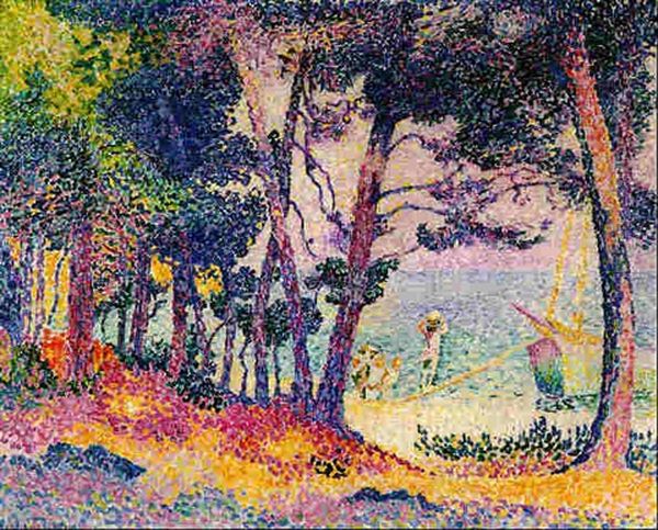 Une Pinede (provence) Oil Painting by Henri-Edmond Cross