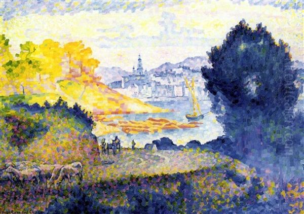 Vue De Menton Oil Painting by Henri-Edmond Cross