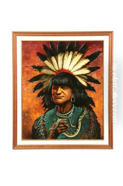 Moki Snake Priest Of Arizona Oil Painting by Henry H. Cross