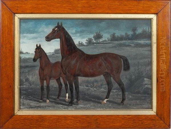 Horse & Foal Oil Painting by Henry H. Cross