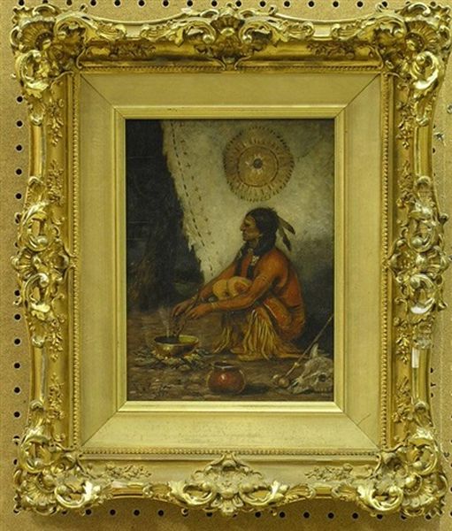 Indian Cooking Over Fire Oil Painting by Henry H. Cross