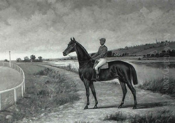 Racehorse With Jockey In A River Landscape Oil Painting by Henry H. Cross