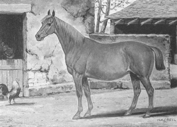 A Mare By A Barn With A Rooster Oil Painting by Henry H. Cross