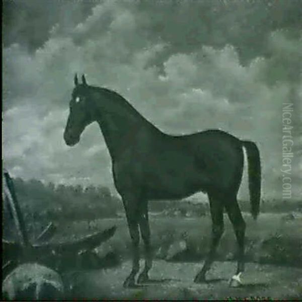 A Bay Stallion In A Landscape Oil Painting by Henry H. Cross