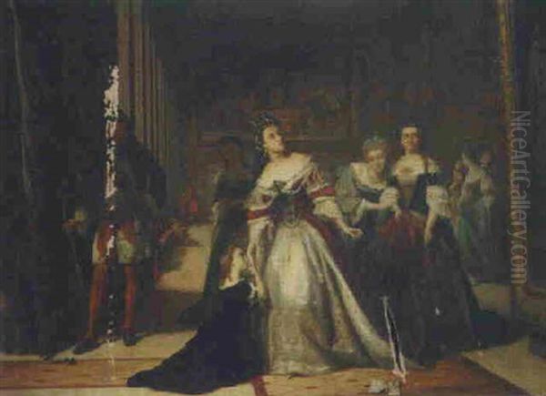 Lucy Preston Pleading To Queen Mary To Save The Life Of Her Father Oil Painting by John Cross