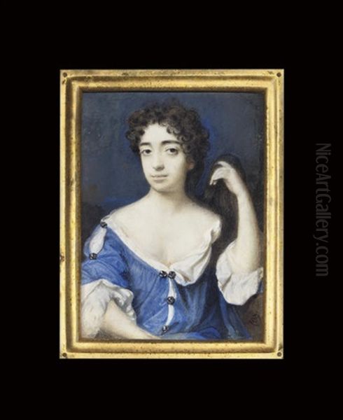 A Lady Called Mary Of Modena, In Open Blue Day-gown Oil Painting by Peter Cross