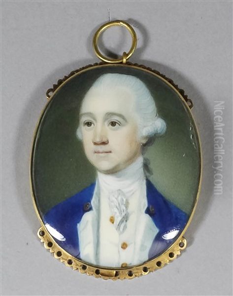 Miniature Shoulder Length Portrait Of A Young Man In A Blue Coat With White Trim And Waistcoat Oil Painting by Richard Crosse