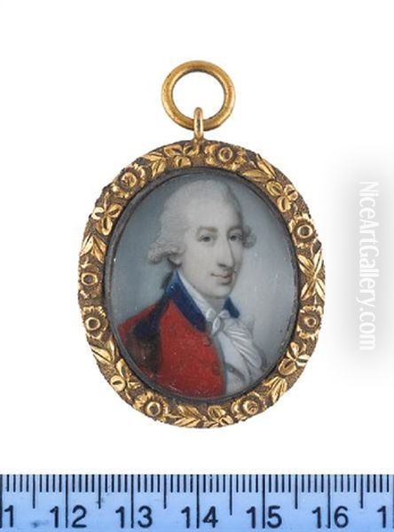 An Officer, Wearing Red Coatee With Blue Collar And Blue Epaulettes With Gold Tassels, White Waistcoat, Frilled Chemise, Stock And Tie, His Powdered Wig Worn En Queue And Tied With A Black Ribbon Bow Oil Painting by Richard Crosse