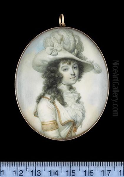 Miss Turner Of Uxbridge, Wearing Riding Habit Of White Jacket With Gold Trim And Tassels, Frilled White Chemise And Wide Brimmed White Hat by Richard Crosse