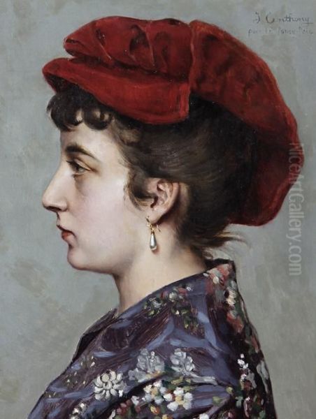 Portrait Of A Lady In Profile Oil Painting by Jean-Baptiste Anthony