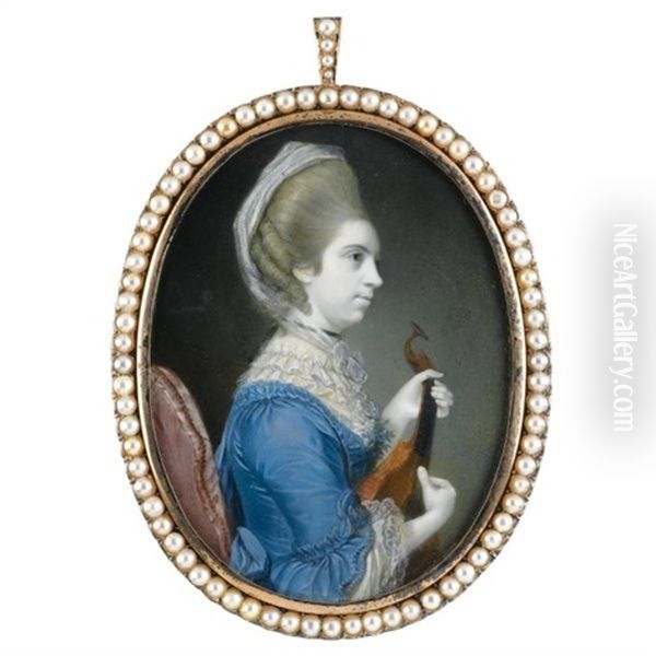 Portrait Of A Lady, Seated On A Chair, Playing A Cittern (elizabeth Cobley?) Oil Painting by Richard Crosse