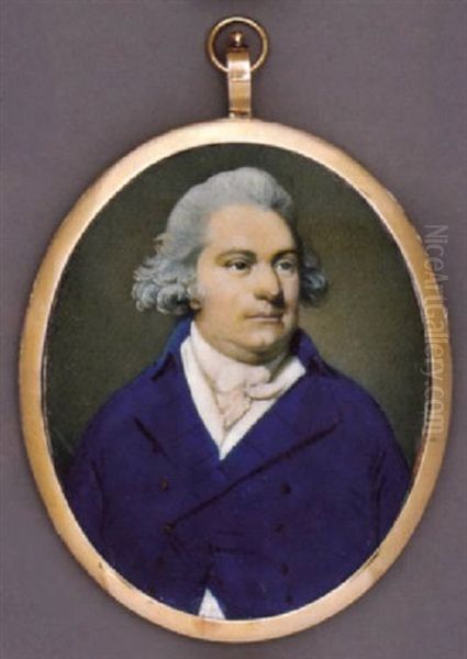 James Daniell In Blue Coat With Gold Buttons, White Waistcoat And Frilled Cravat, Powdered Hair Oil Painting by Richard Crosse