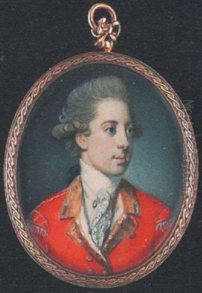 An Officer Wearing Scarlet Coat With Yellow Facings And Silver Lace, Scarlet Wings With Silver Fringes, White Stock And Lace Cravat, His Hair Powdered And Worn En Queue Oil Painting by Richard Crosse