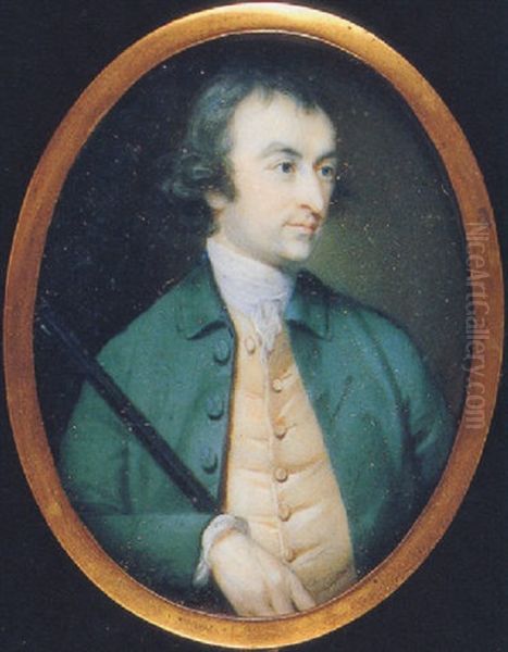 Thomas Snape Alsager In Green Coat, Pale Yellow Waistcoat, White Shirt And Stock, An Ebony Cane Over His Right Shoulder Oil Painting by Richard Crosse