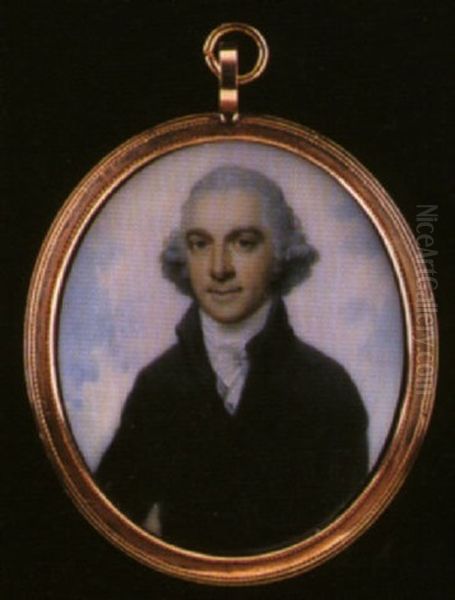 Portrait Of A Gentleman With Powdered Hair Wearing Green Coat, Matching Waistcoat And Frilled White Cravat Oil Painting by Richard Crosse