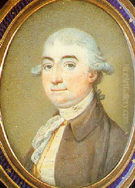 A Gentleman With Powdered Hair En Queue, Wearing Mole-coloured Coat, Yellow Waistcoat And Frilled Cravat Oil Painting by Richard Crosse