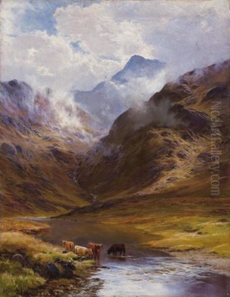 Gebirgslandschaft Mit Kuhen (mountain Landscape With Cows) Oil Painting by James Henry Crossland