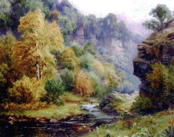 Wooded Ravine With Fishermen Oil Painting by James Henry Crossland