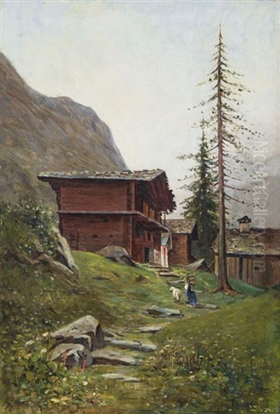 Contadina Con Fascina Verso Le Baite Oil Painting by Clemente Crova Di Vaglio