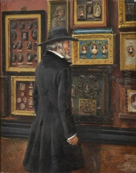 Thomas Carlyle Looking At The Duke Of Buccleuch's Miniatures Of Cromwell, His Wife And Daughter Oil Painting by Eyre Crowe