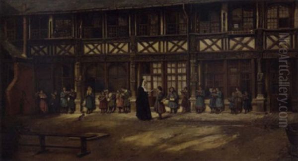 School At Aitre Saint Maclou, Rouen Oil Painting by Eyre Crowe