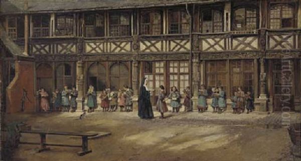 School At Aitre Saint-maclou, Rouen Oil Painting by Eyre Crowe