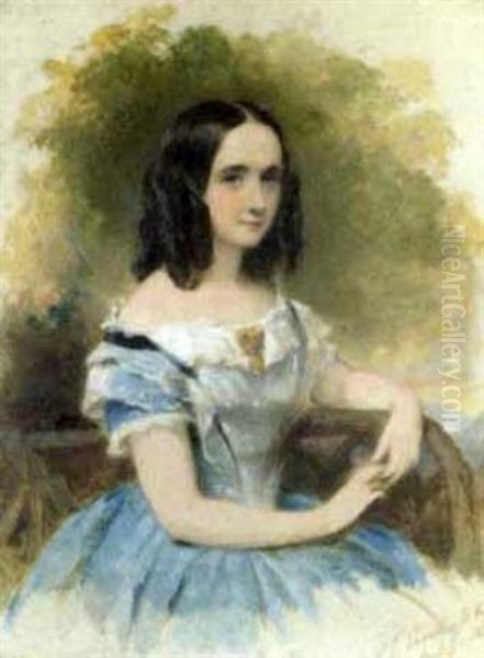 Portrait Of A Young Lady, In A Blue Dress Oil Painting by Nicholas Joseph Crowley