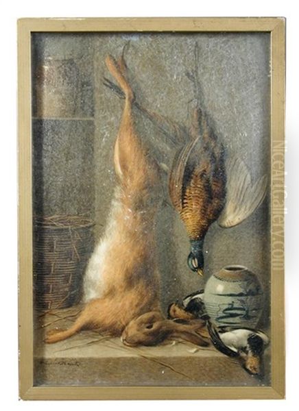 Still Life Study Of Game With A Duck And A Rabbit; And Still Life Of A Hare And A Pheasant Oil Painting by William Cruickshank