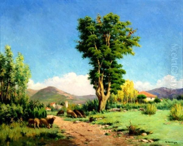 Paisaje Con Rebano Oil Painting by Agusti Antiga Monner