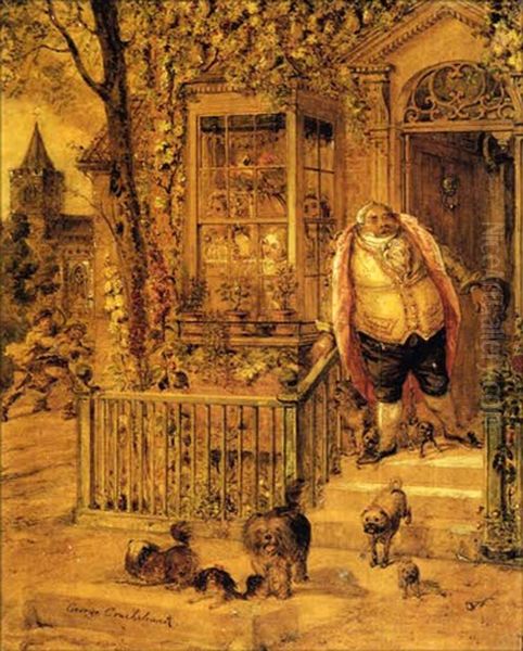 A Runaway Knock Oil Painting by George Cruikshank