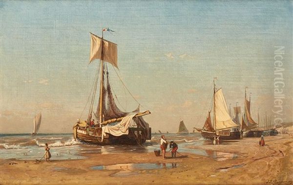 Sur La Plage De Scheveningen Oil Painting by Jan Theodore Cruseman