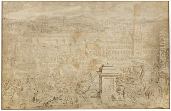 Topographic View Of Jerusalem: Judas Maccabeus Victorious Over Antiochus Oil Painting by Lievin Cruyl