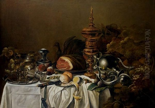 Nature Morte Aux Pieces D'orfevrerie, Au Rohmer Et Aux Fruits Oil Painting by Cornelis Cruys