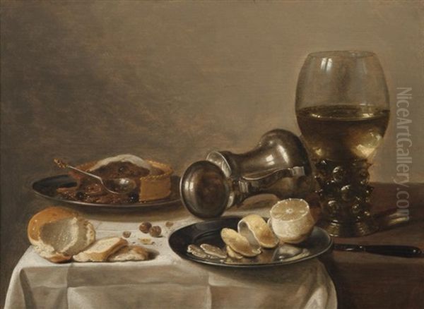 Nature Morte Au Verre Romer, Citron Et La Tourte Oil Painting by Cornelis Cruys